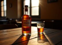 Bottiglia di Mezcal Amarás in un ambiente naturale