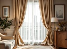 Soggiorno elegante con tende doppie moderne