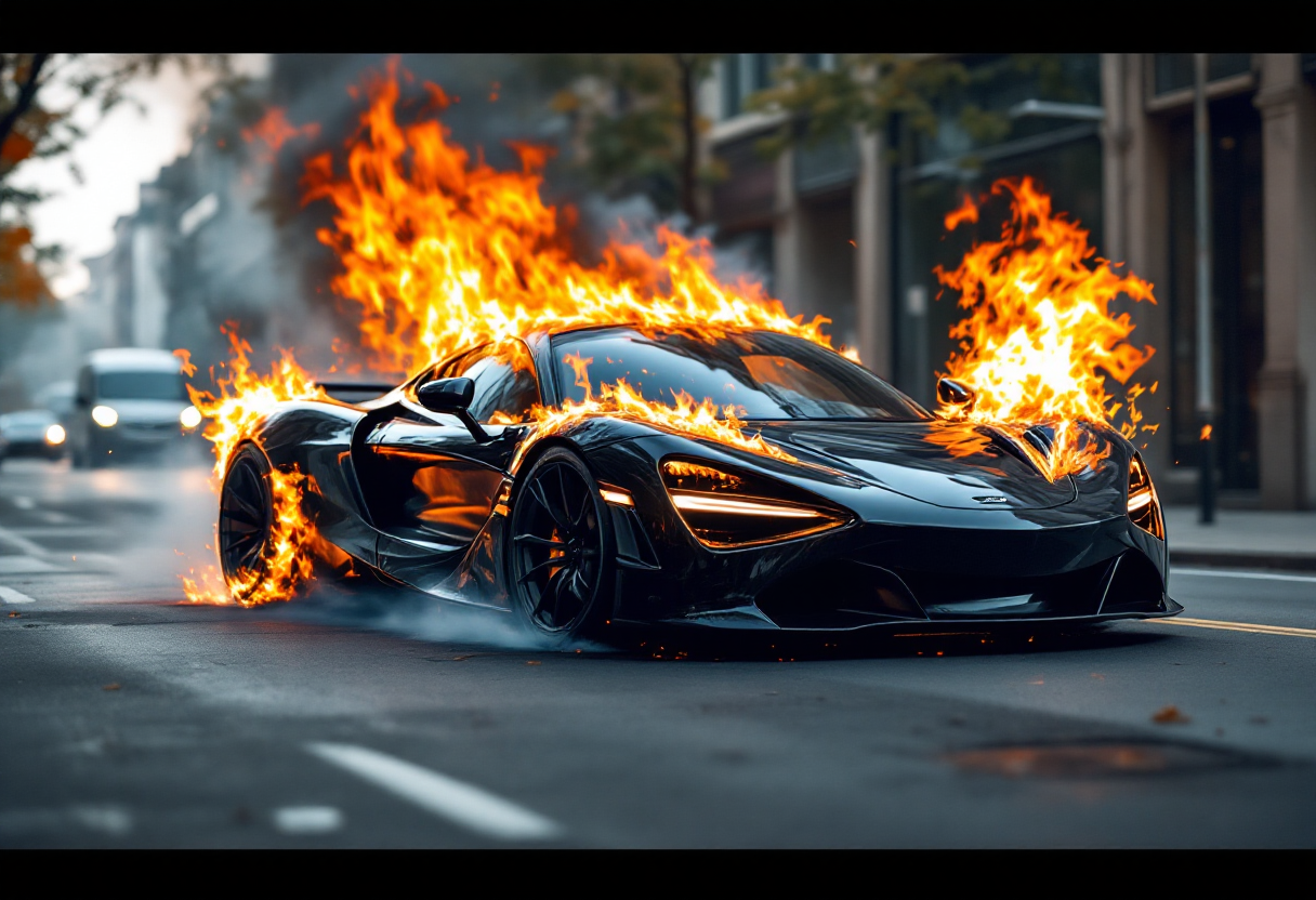 McLaren 720S avvolta dalle fiamme in un incidente